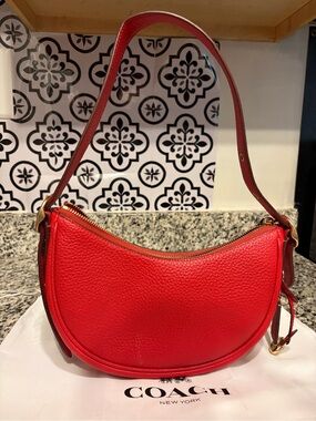 Coach Red Pebbled Leather Crescent Shoulder Bag